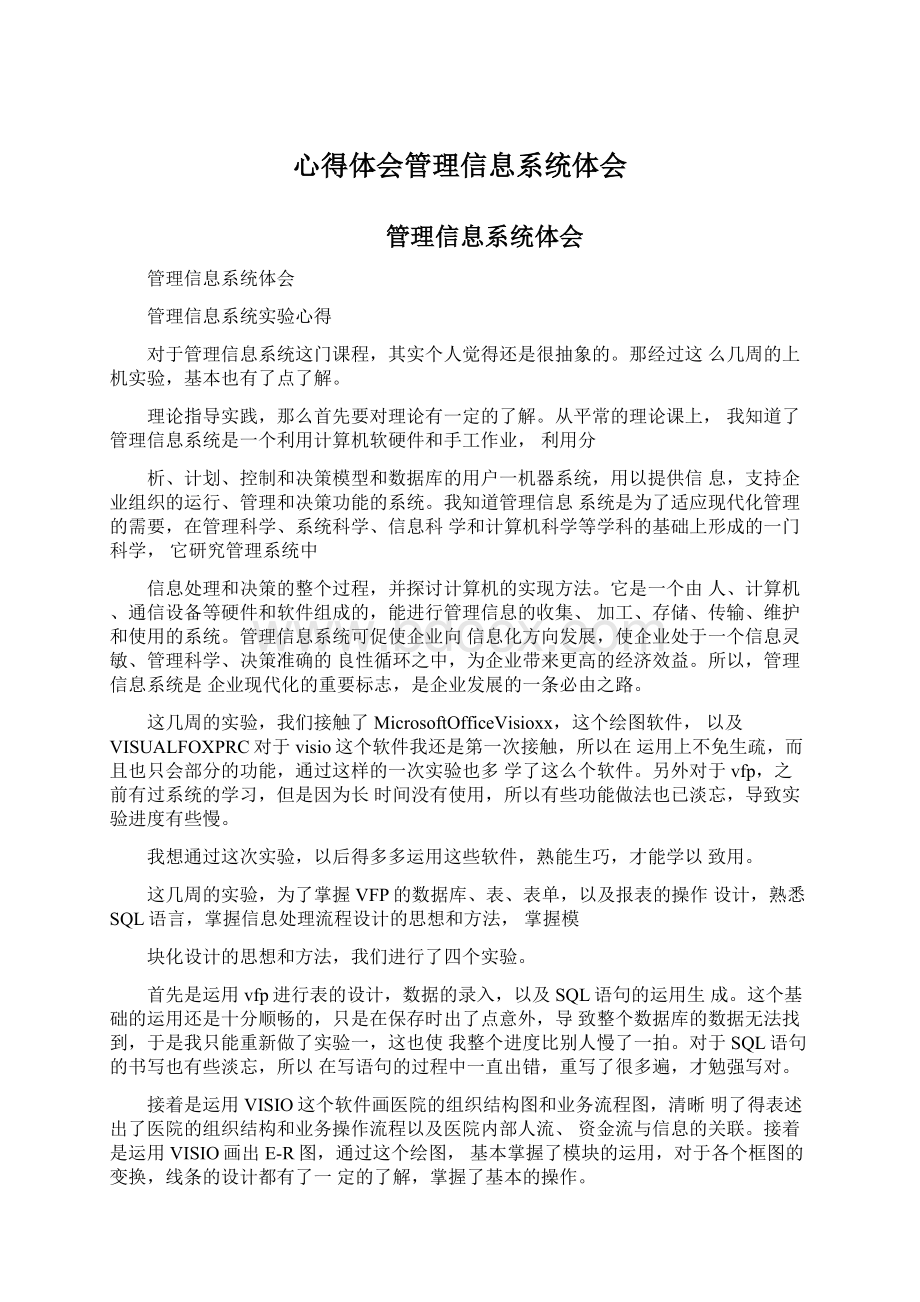 心得体会管理信息系统体会Word文档下载推荐.docx_第1页