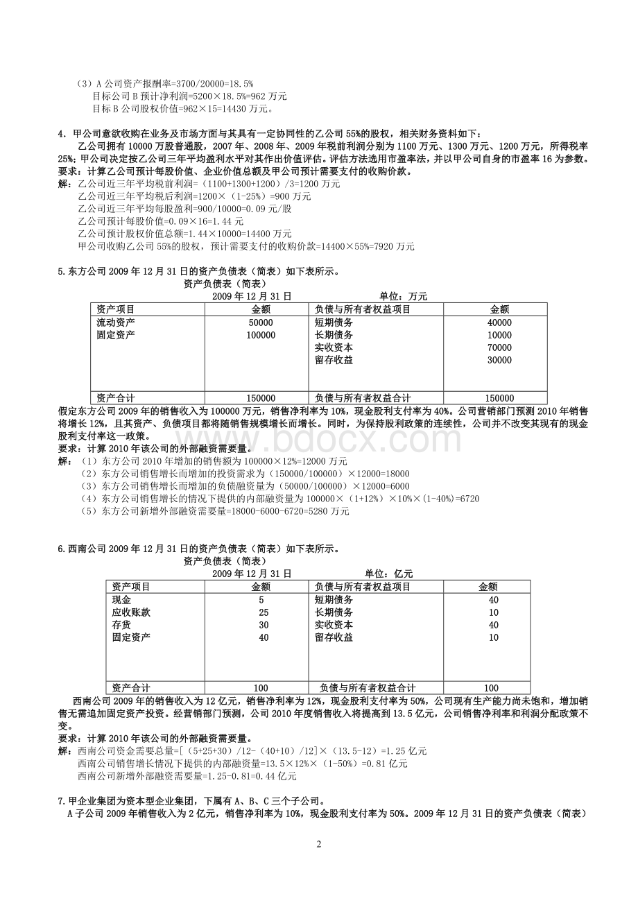 企业集团财务管理期末复习指导综合练习题(计算及分析题、理论要点题)Word文档下载推荐.doc_第2页