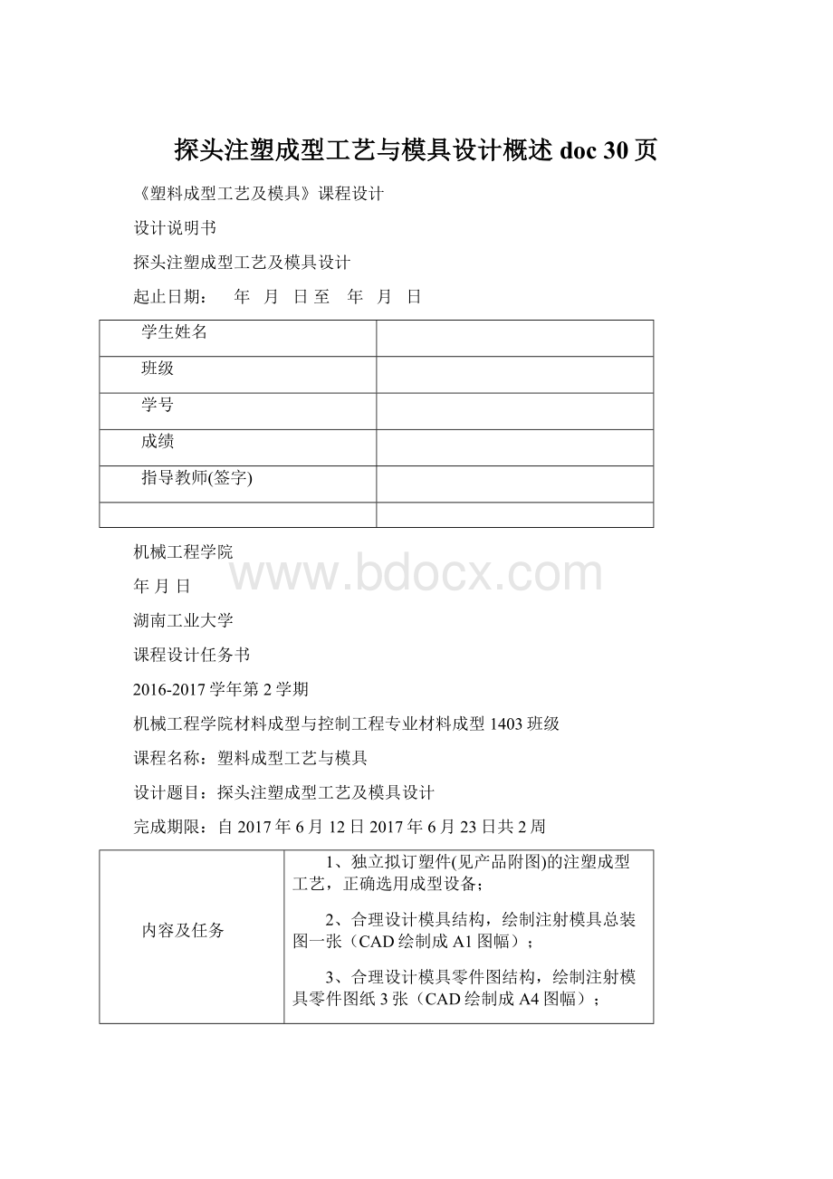 探头注塑成型工艺与模具设计概述doc 30页.docx_第1页