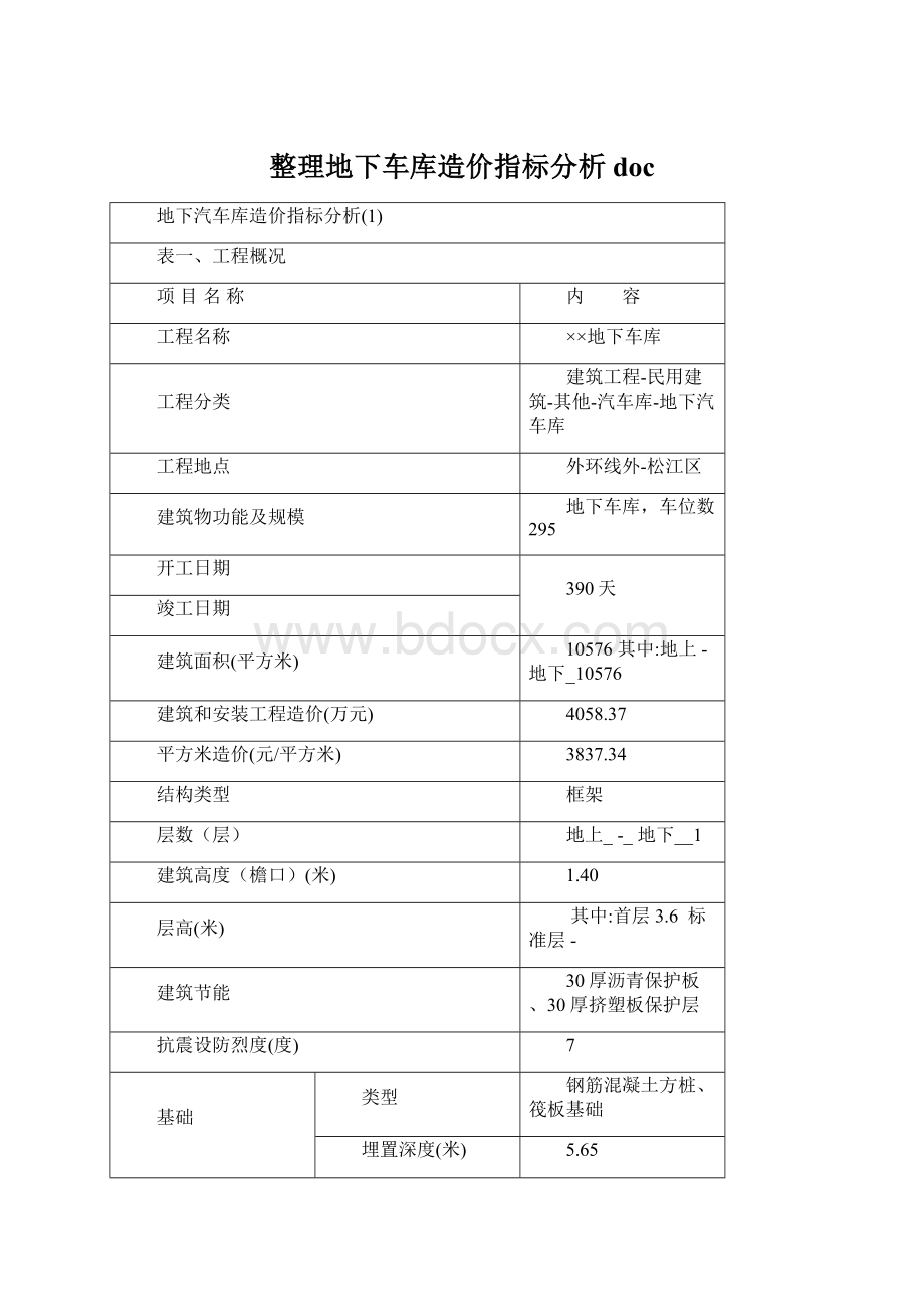 整理地下车库造价指标分析docWord格式.docx