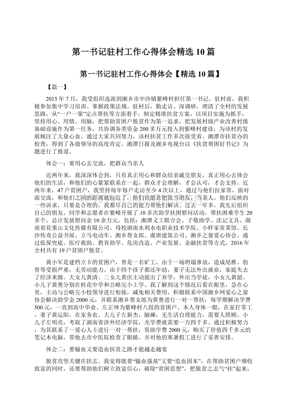 第一书记驻村工作心得体会精选10篇文档格式.docx_第1页