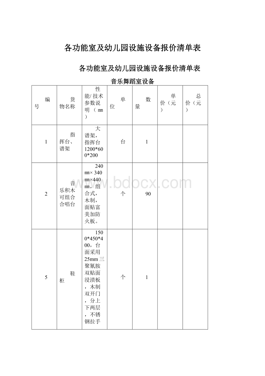 各功能室及幼儿园设施设备报价清单表.docx_第1页