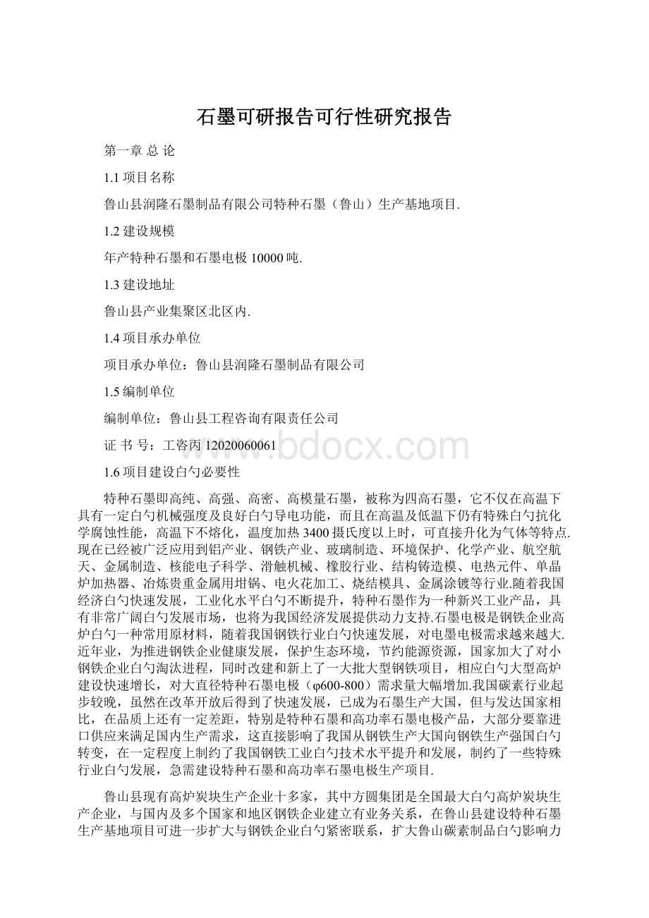 石墨可研报告可行性研究报告文档格式.docx