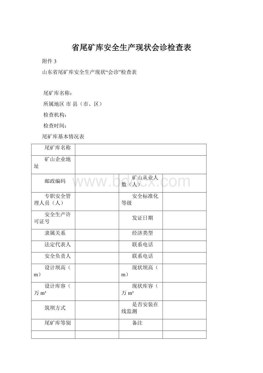 省尾矿库安全生产现状会诊检查表.docx