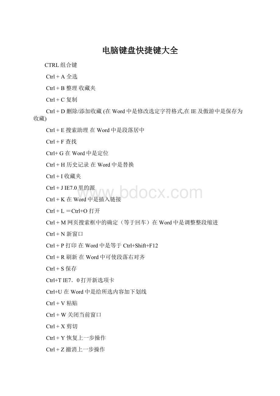电脑键盘快捷键大全Word文档格式.docx_第1页