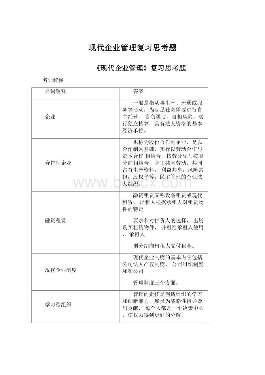 现代企业管理复习思考题.docx_第1页