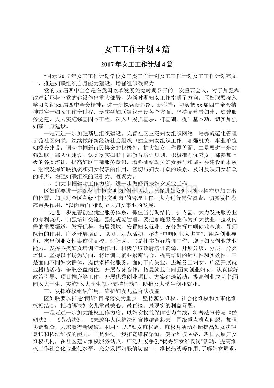 女工工作计划4篇Word格式文档下载.docx