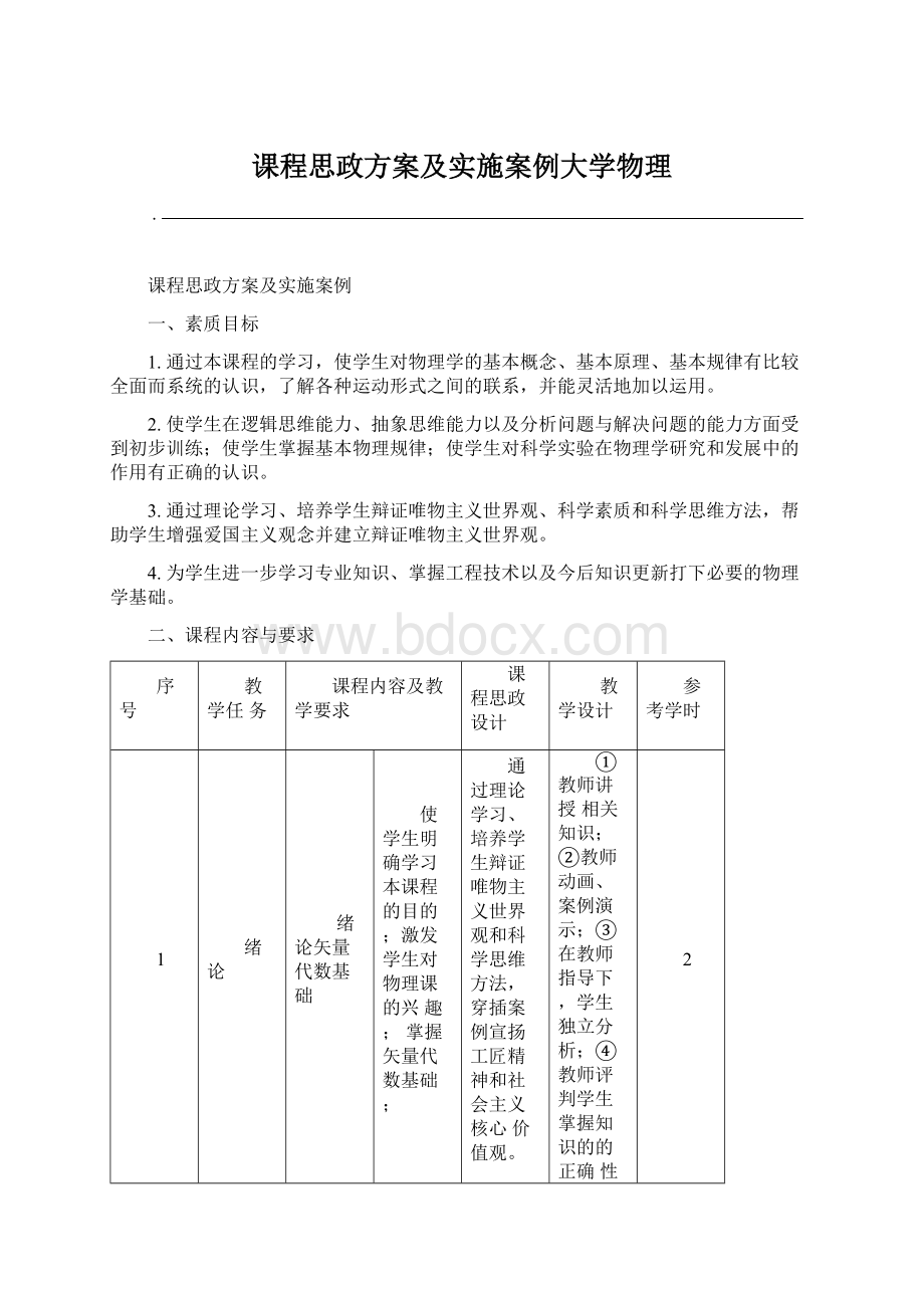 课程思政方案及实施案例大学物理.docx_第1页