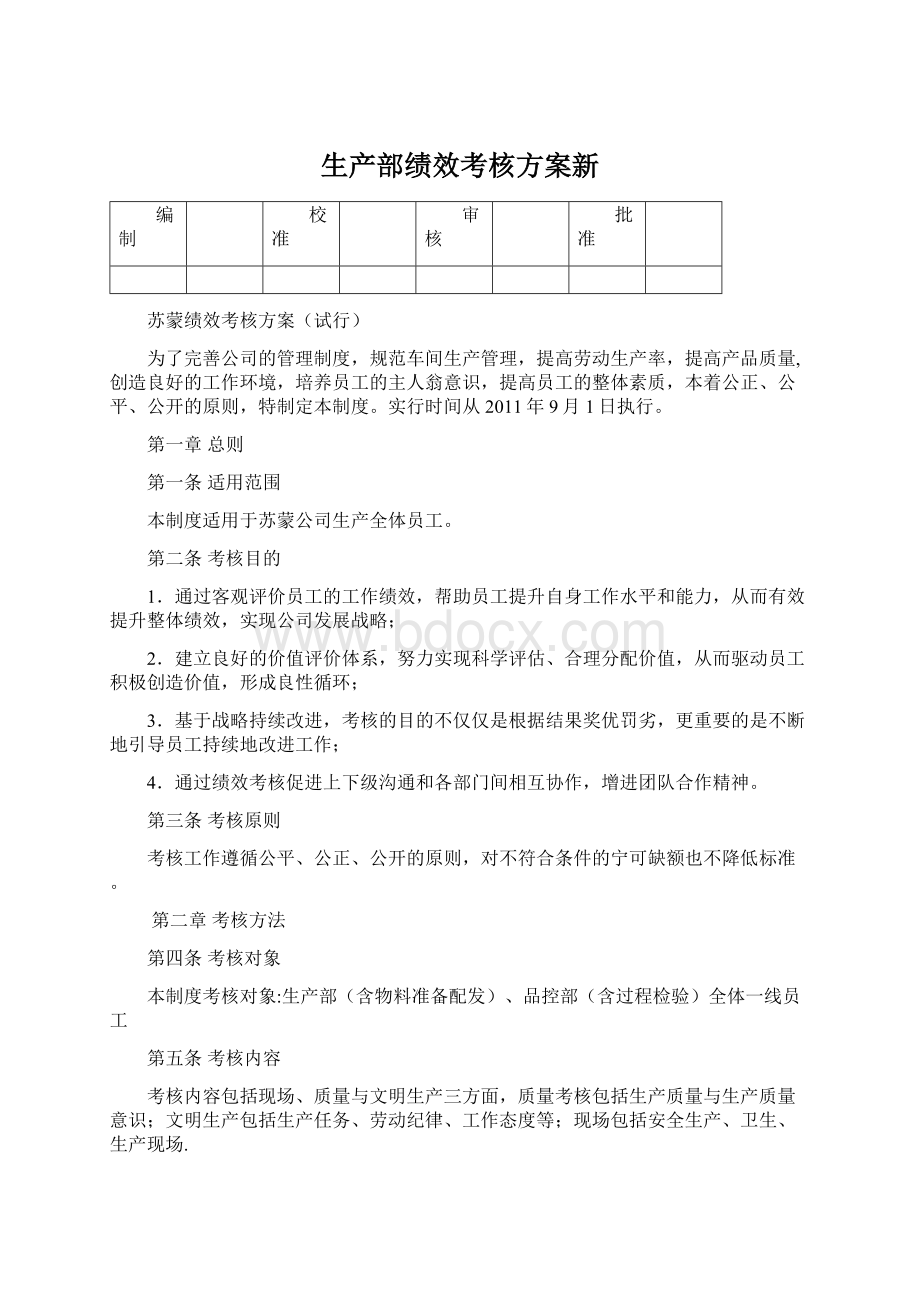 生产部绩效考核方案新Word文档格式.docx