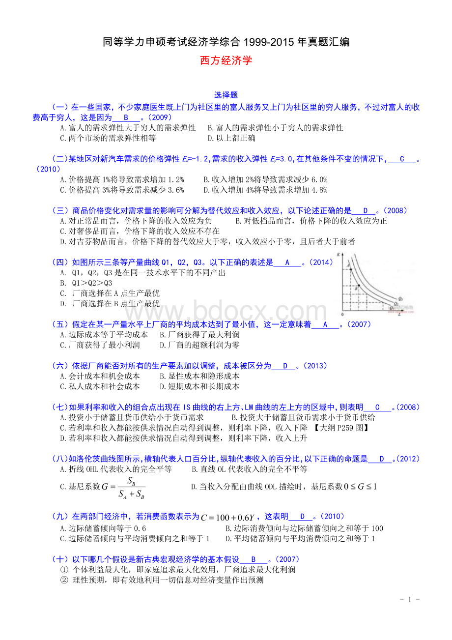 同等学力申硕考试经济学综合1999-2015年真题汇编-西方经济学.pdf