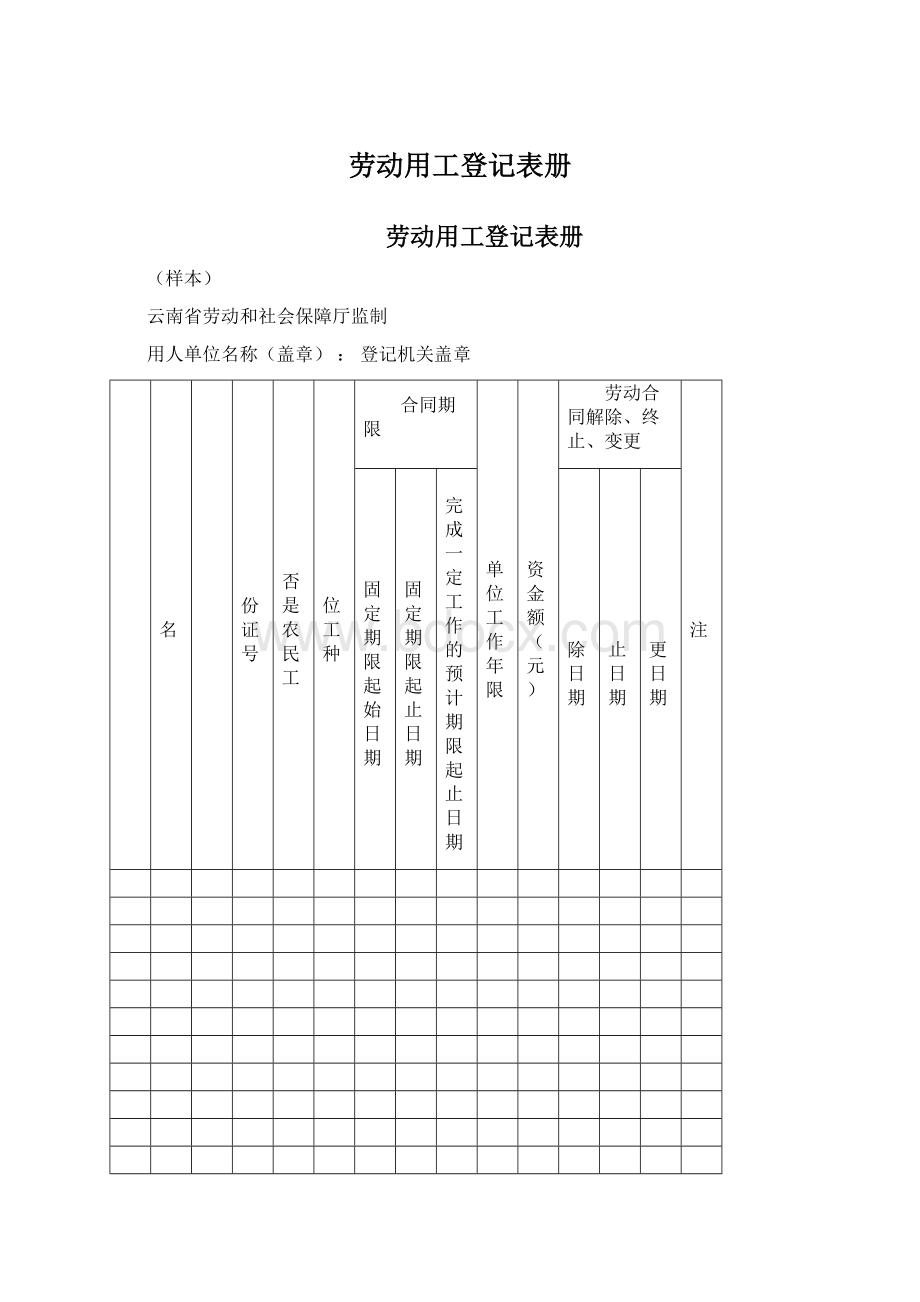 劳动用工登记表册Word文档格式.docx