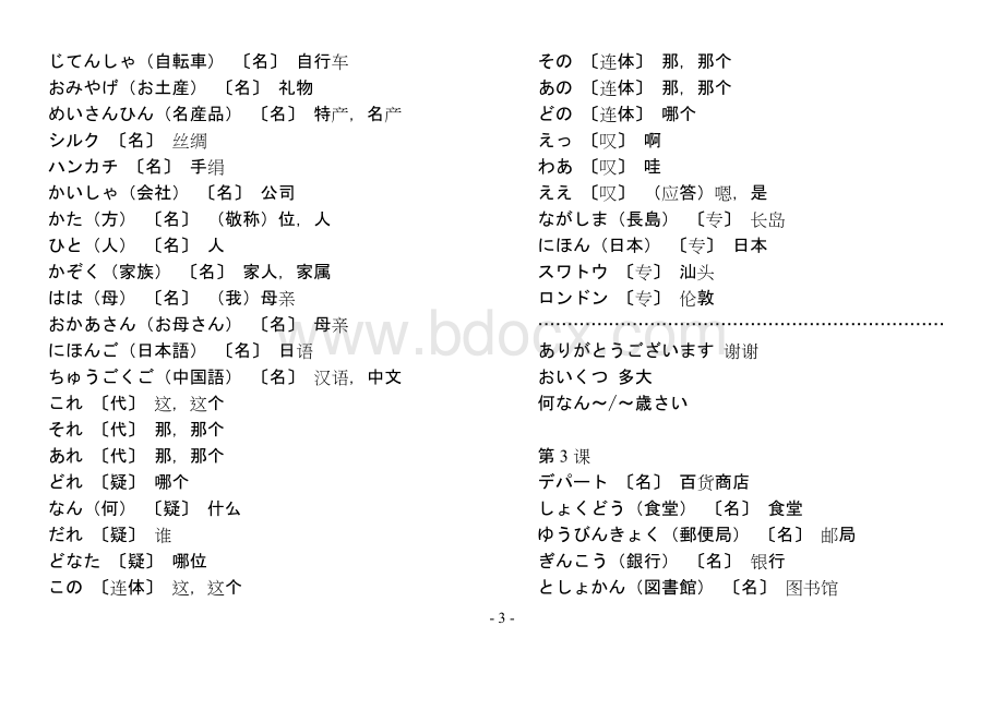 新版中日交流标准日本语词汇表(初级上、下册)Word下载.doc_第3页