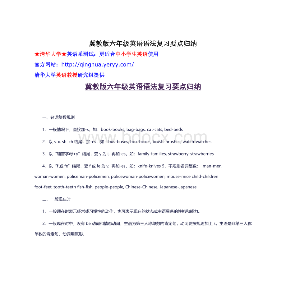 冀教版六年级英语语法复习要点归纳文档格式.doc_第1页