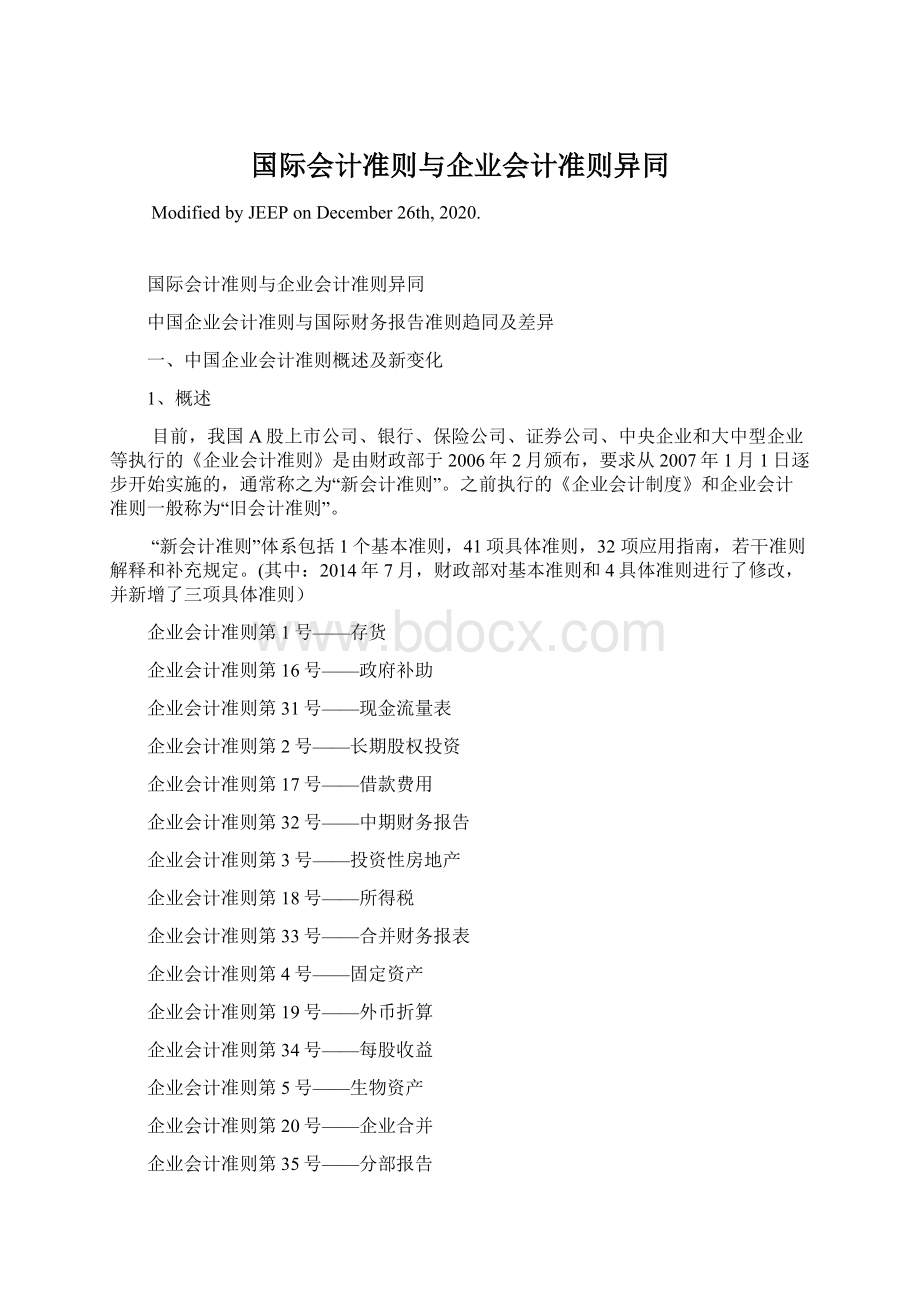 国际会计准则与企业会计准则异同Word格式.docx