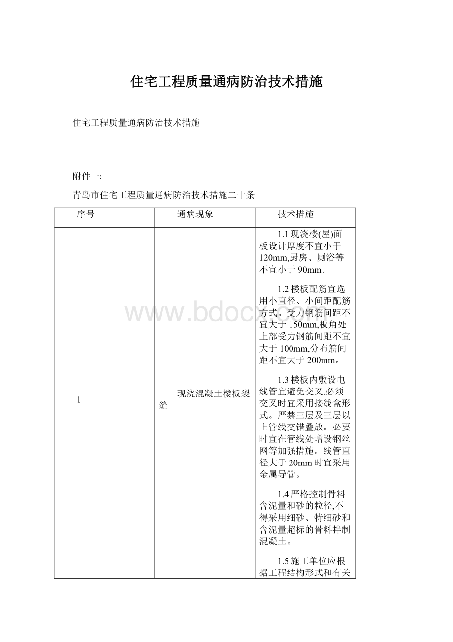 住宅工程质量通病防治技术措施Word文档下载推荐.docx