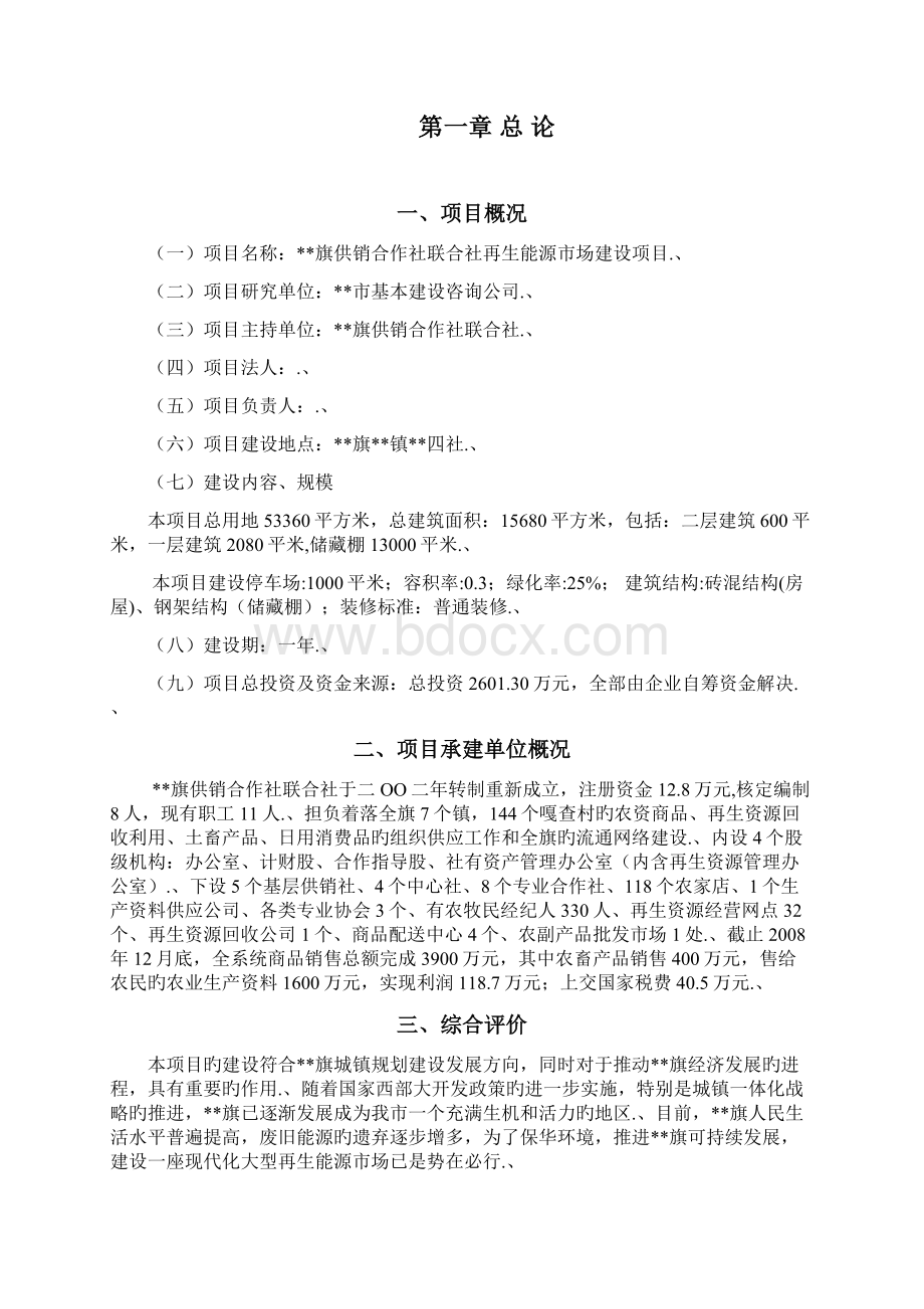 审报完稿XX旗供销合作社联合社再生能源回收利用市场建设项目可行性研究报告Word文档格式.docx_第3页