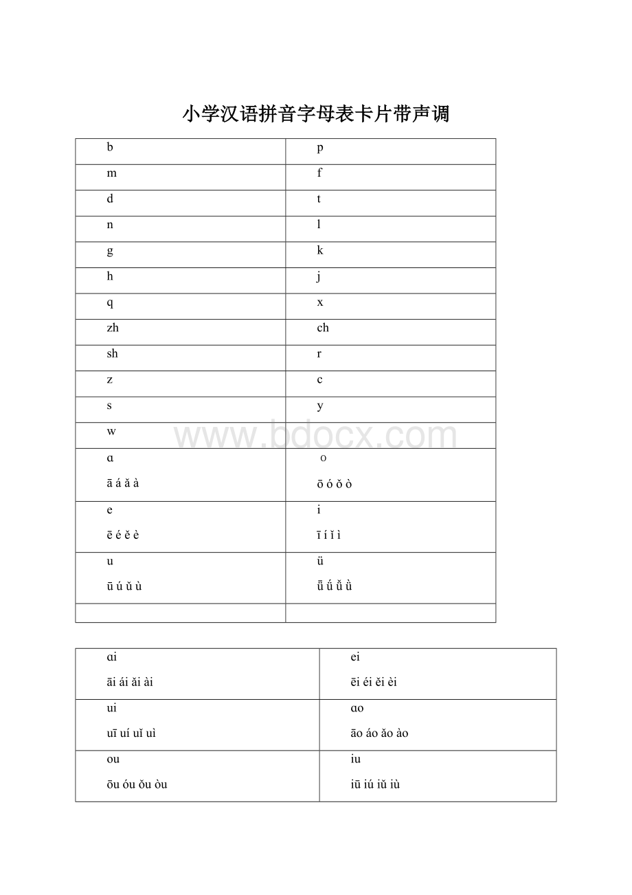 小学汉语拼音字母表卡片带声调Word文档格式.docx
