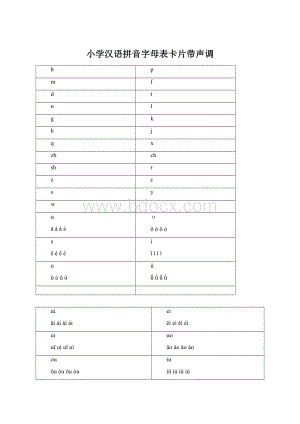 小学汉语拼音字母表卡片带声调Word文档格式.docx