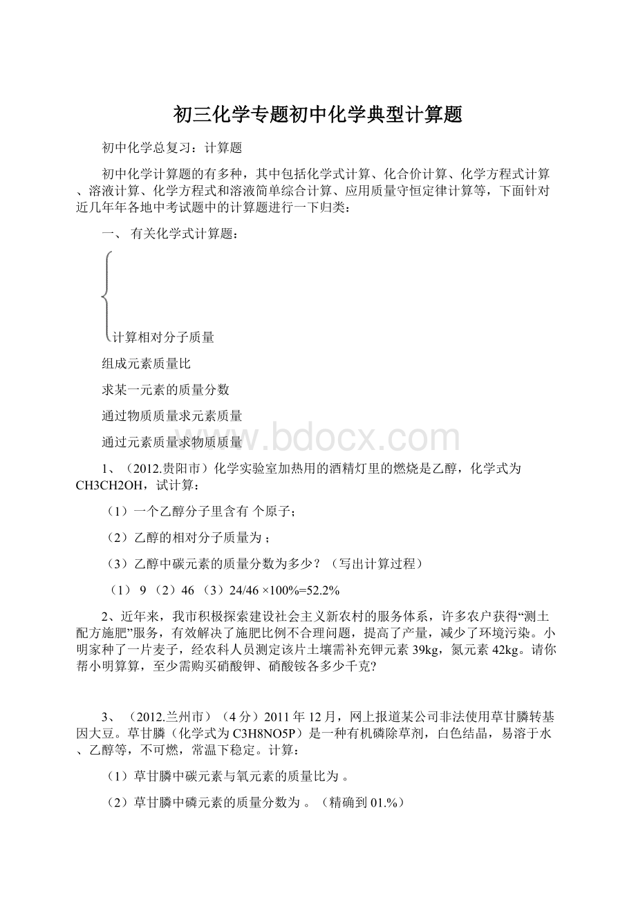 初三化学专题初中化学典型计算题.docx