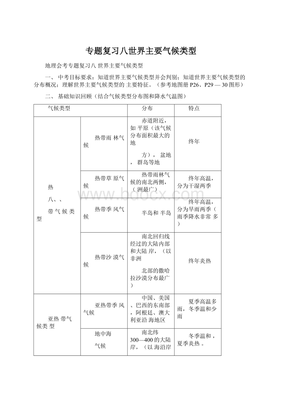 专题复习八世界主要气候类型Word下载.docx_第1页