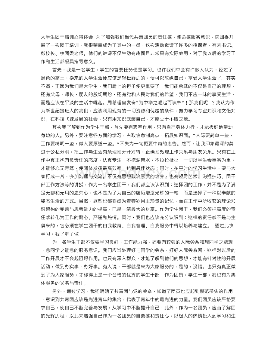 大学生团干培训心得文档格式.doc_第1页