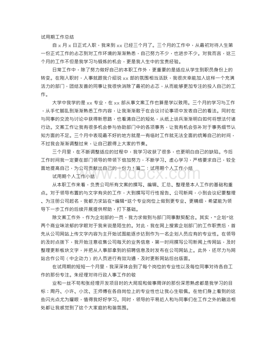 文案试用期个人工作总结.doc