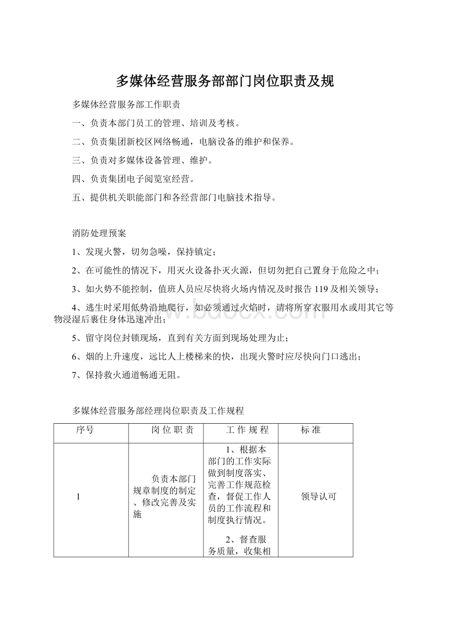 多媒体经营服务部部门岗位职责及规.docx