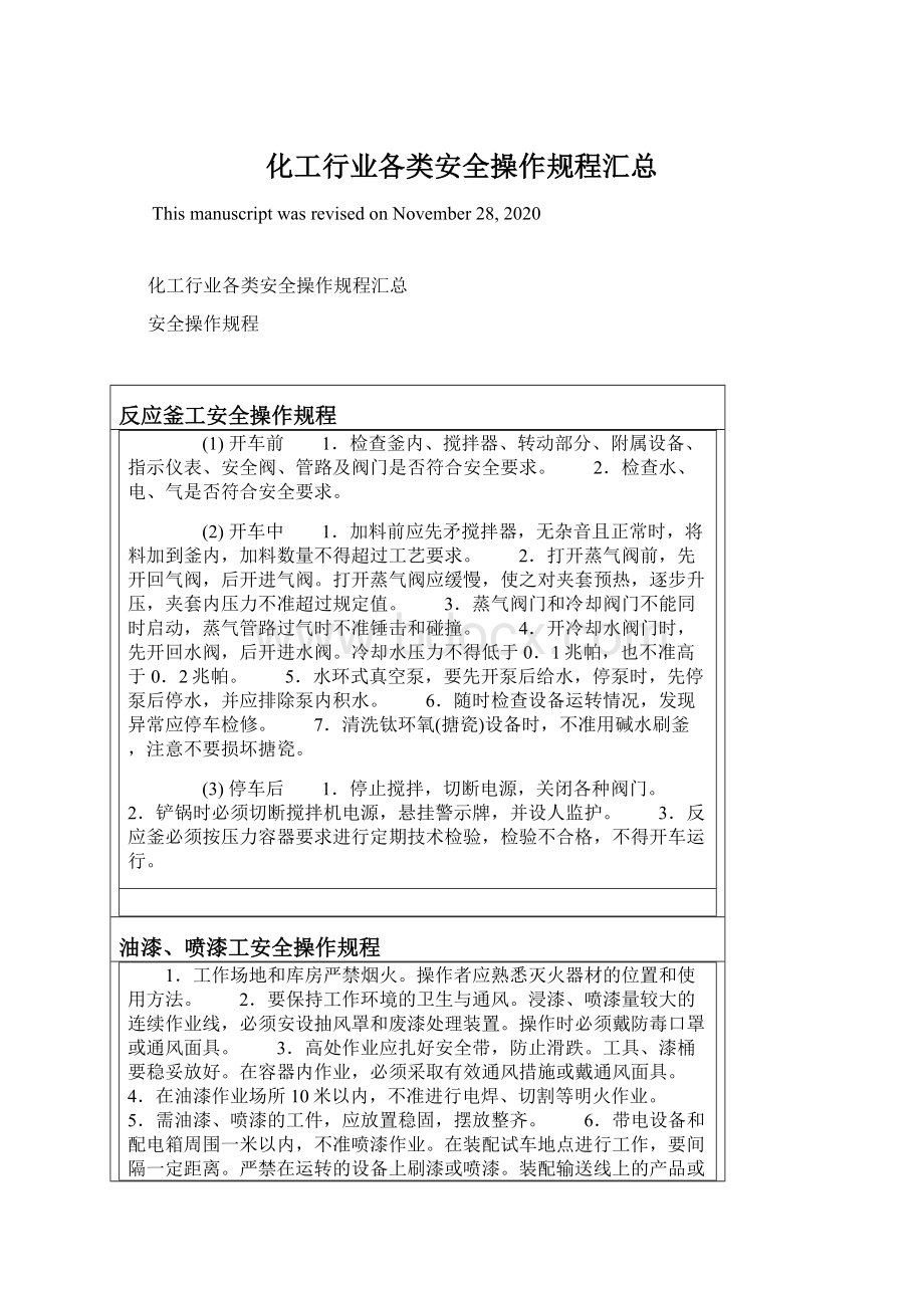 化工行业各类安全操作规程汇总.docx