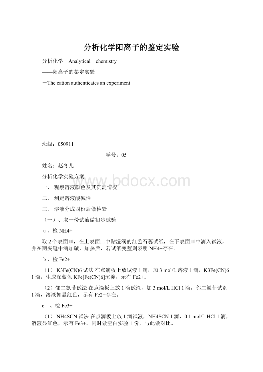 分析化学阳离子的鉴定实验.docx