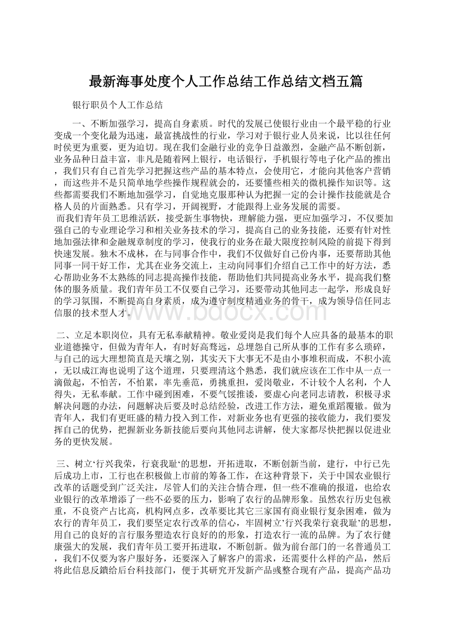 最新海事处度个人工作总结工作总结文档五篇.docx