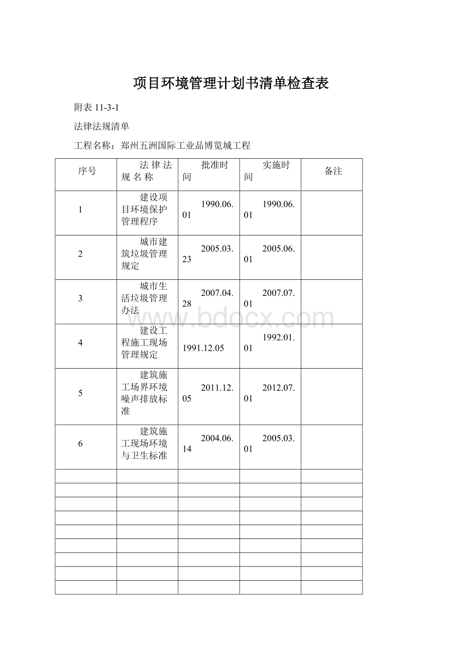 项目环境管理计划书清单检查表Word文件下载.docx