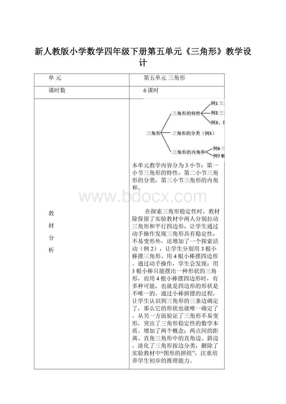 新人教版小学数学四年级下册第五单元《三角形》教学设计Word文件下载.docx_第1页