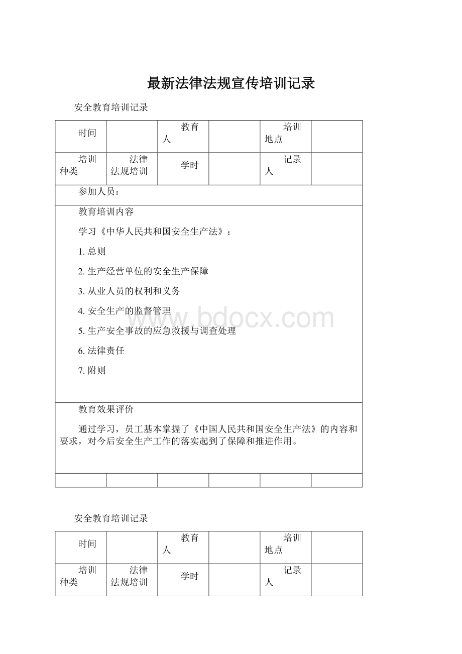 最新法律法规宣传培训记录Word文档格式.docx_第1页