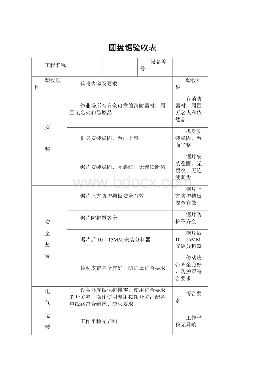 圆盘锯验收表Word下载.docx_第1页