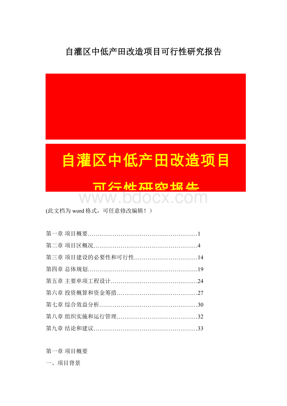 自灌区中低产田改造项目可行性研究报告Word格式文档下载.docx_第1页