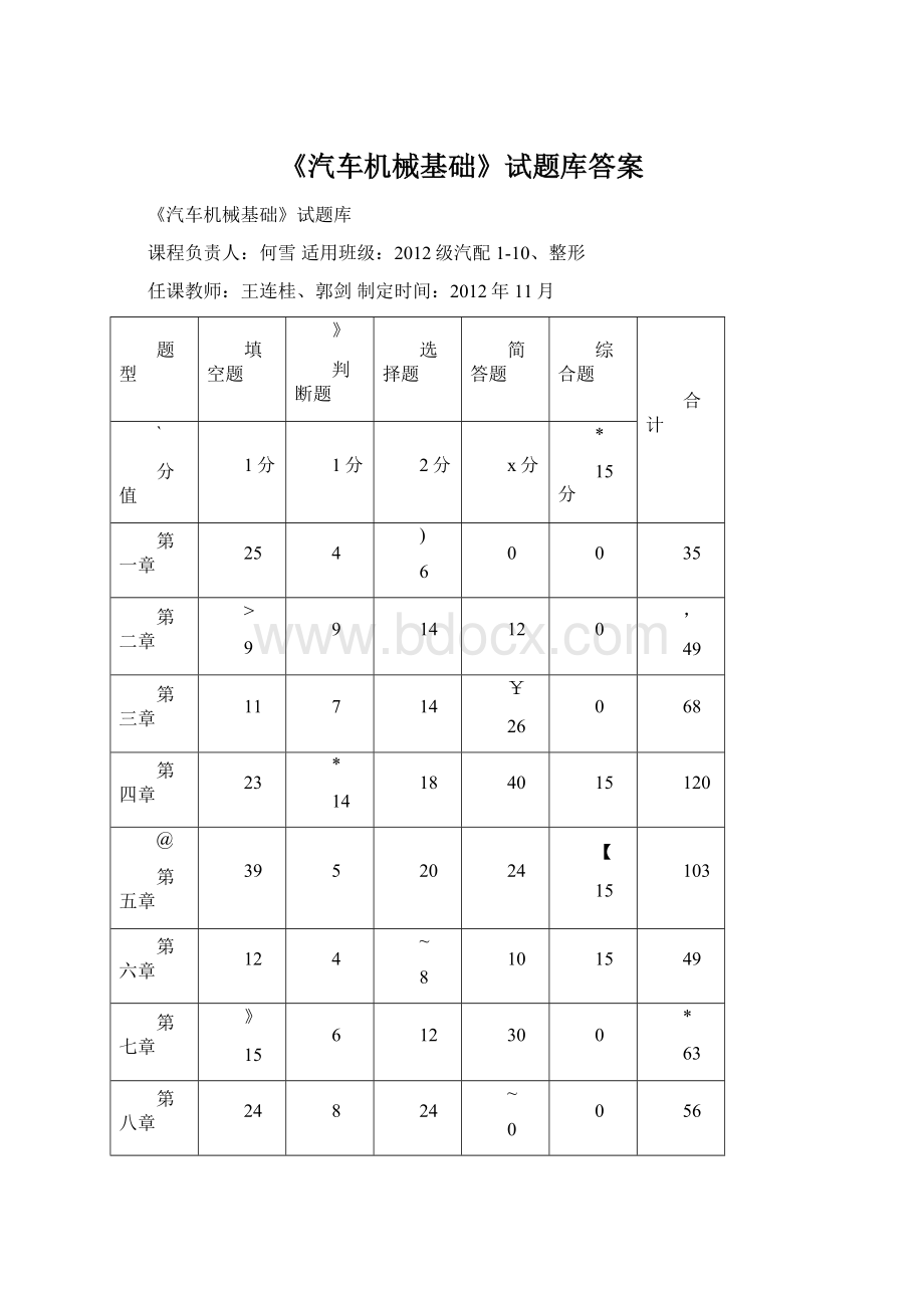 《汽车机械基础》试题库答案Word文档下载推荐.docx_第1页