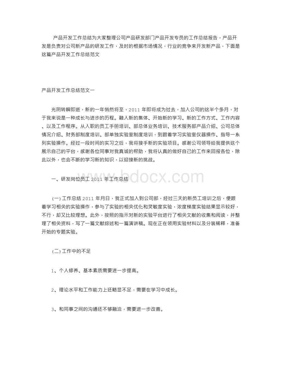 产品开发工作总结Word格式文档下载.doc