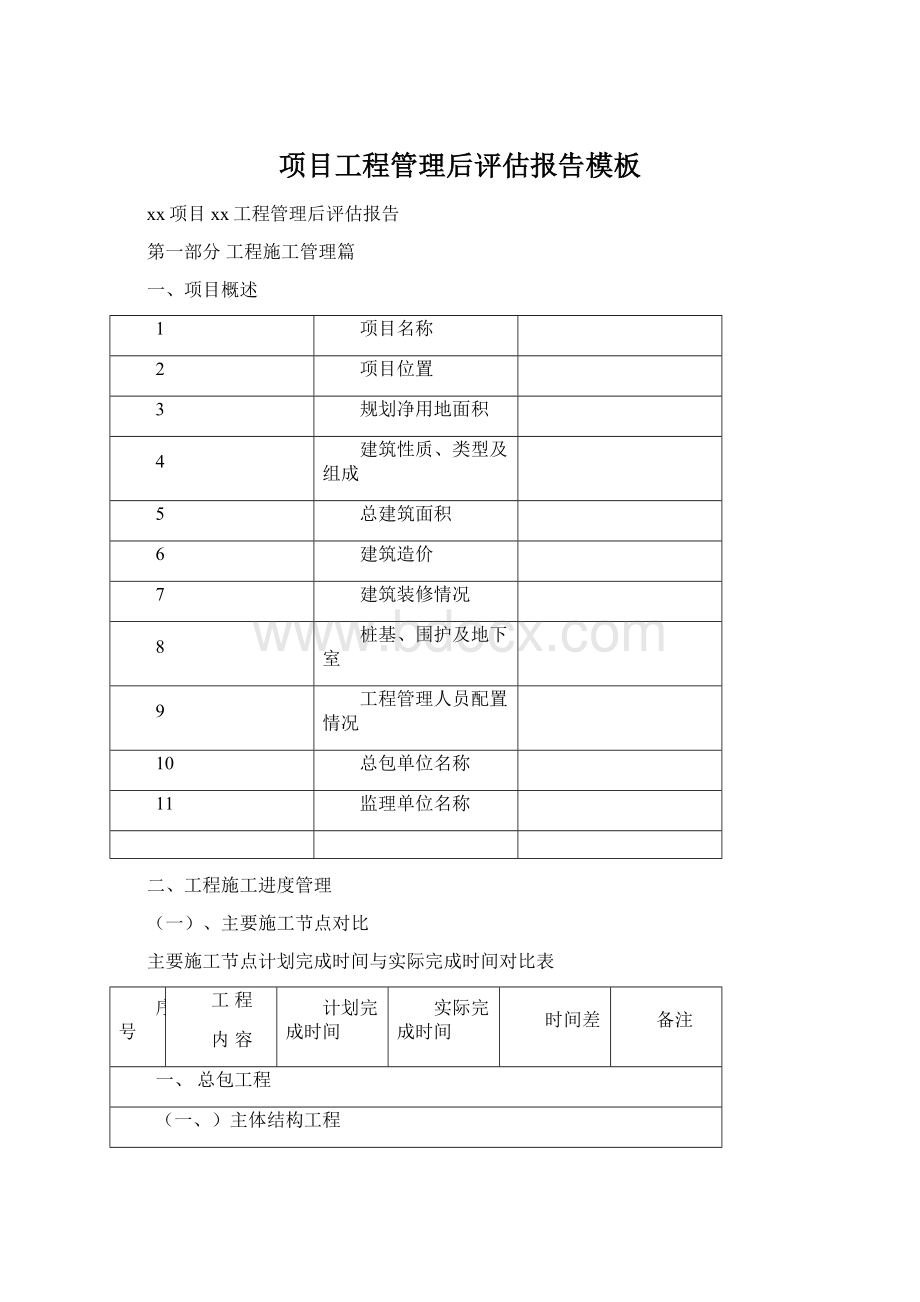 项目工程管理后评估报告模板Word格式.docx_第1页