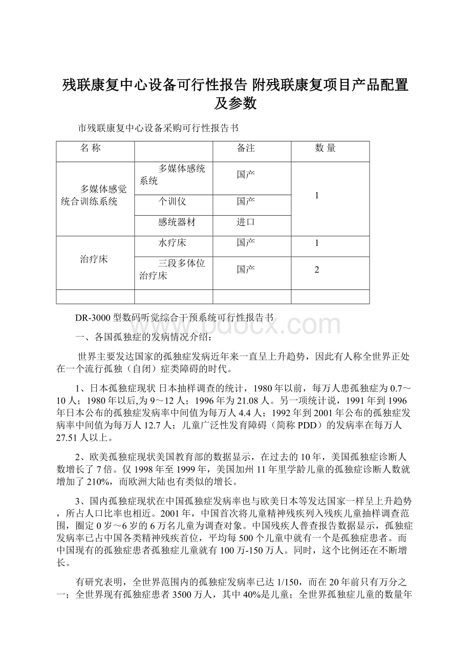 残联康复中心设备可行性报告 附残联康复项目产品配置及参数.docx