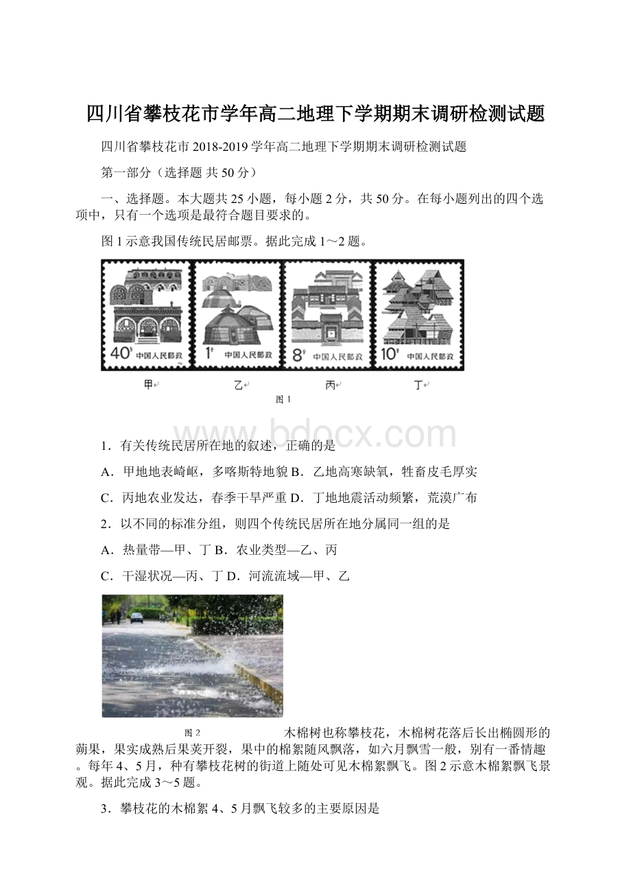 四川省攀枝花市学年高二地理下学期期末调研检测试题.docx