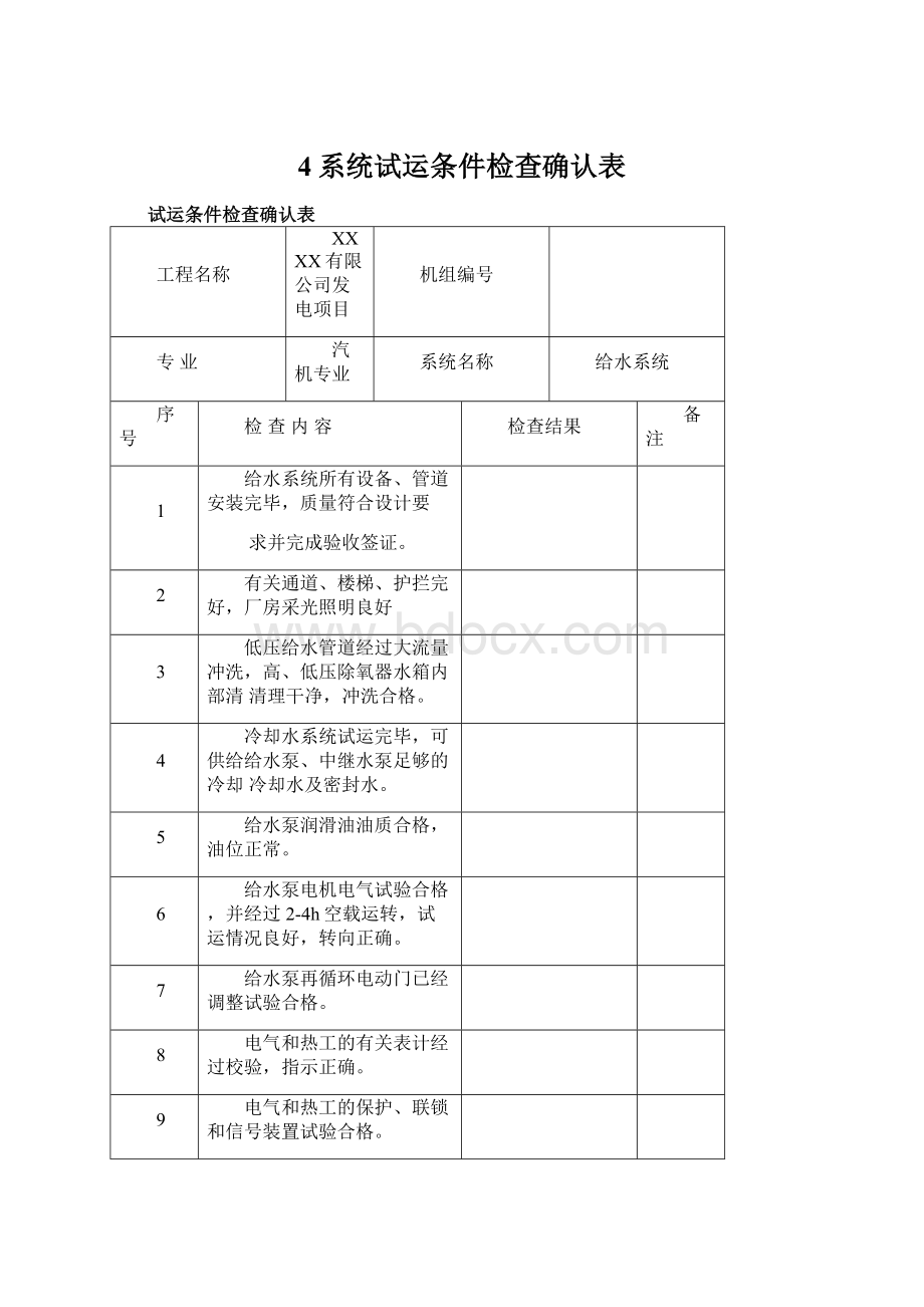 4系统试运条件检查确认表Word文件下载.docx_第1页