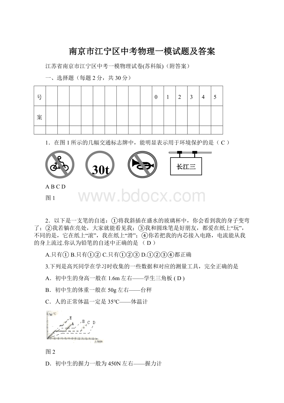 南京市江宁区中考物理一模试题及答案.docx