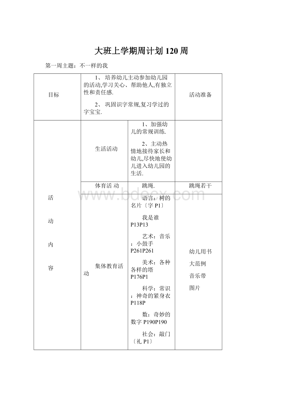 大班上学期周计划120周.docx_第1页