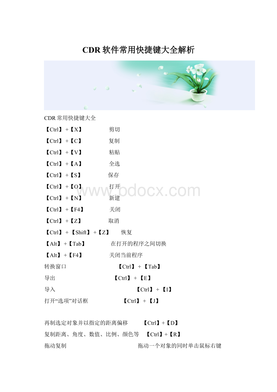 CDR软件常用快捷键大全解析Word下载.docx_第1页