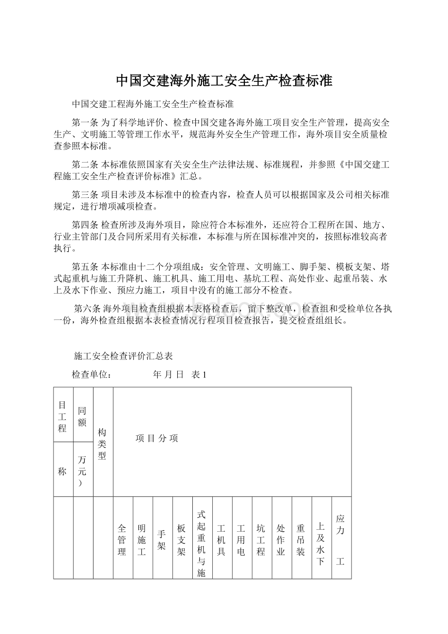 中国交建海外施工安全生产检查标准.docx