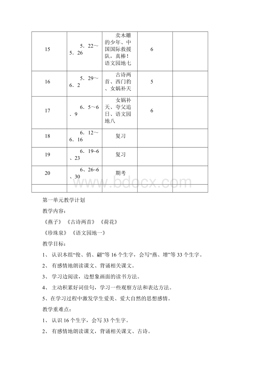 人教版小学三年级下册语文一二单元教案表格式.docx_第3页