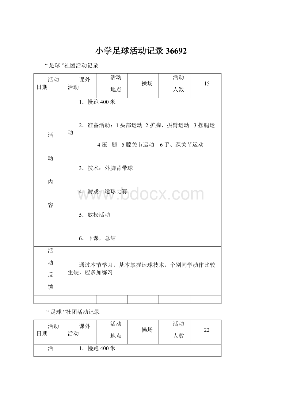 小学足球活动记录36692Word文档格式.docx_第1页