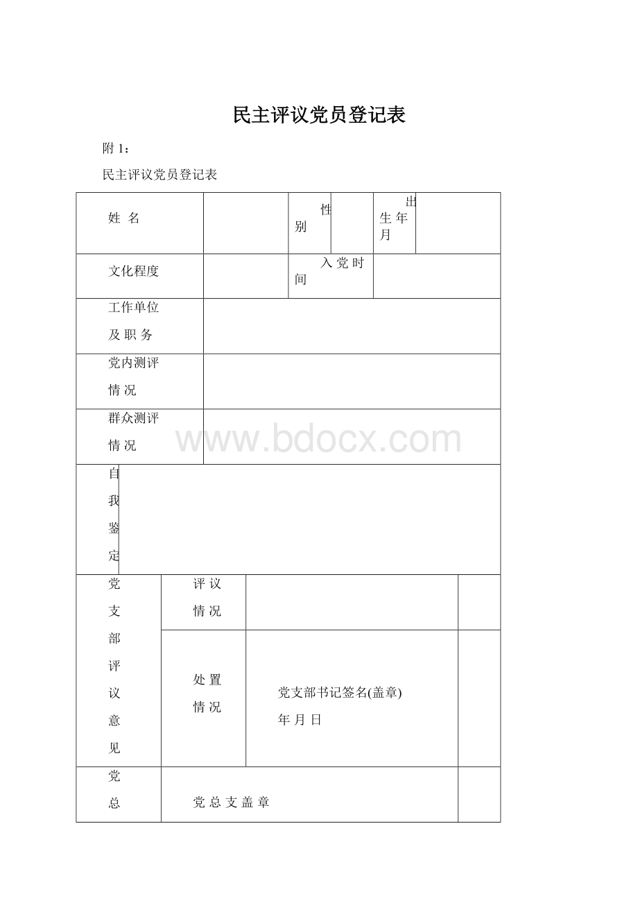 民主评议党员登记表Word文档格式.docx