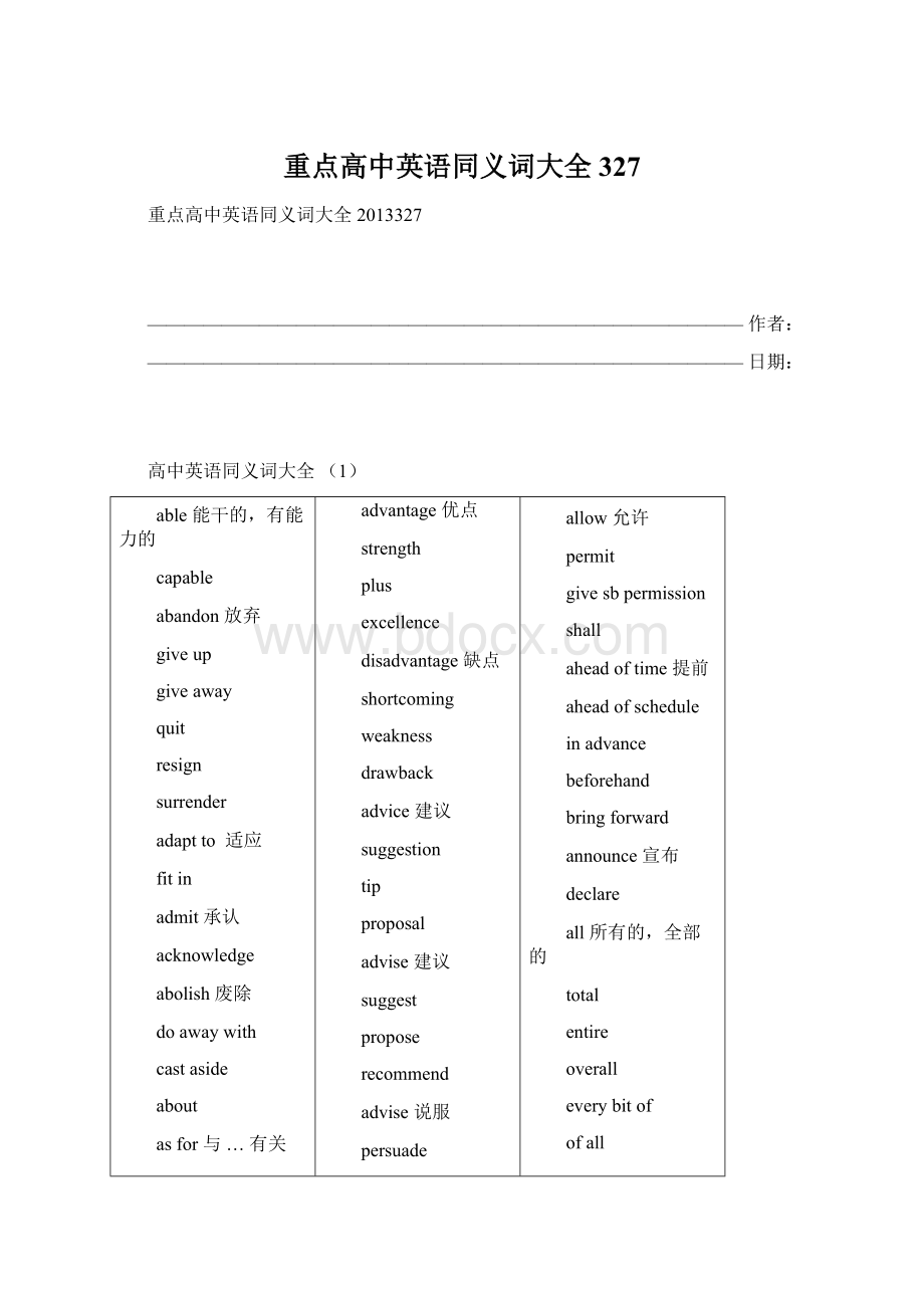 重点高中英语同义词大全327Word文档下载推荐.docx_第1页