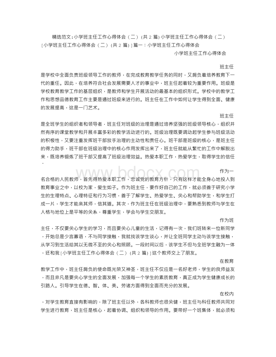 小学班主任工作心得体会(二)Word文档格式.doc